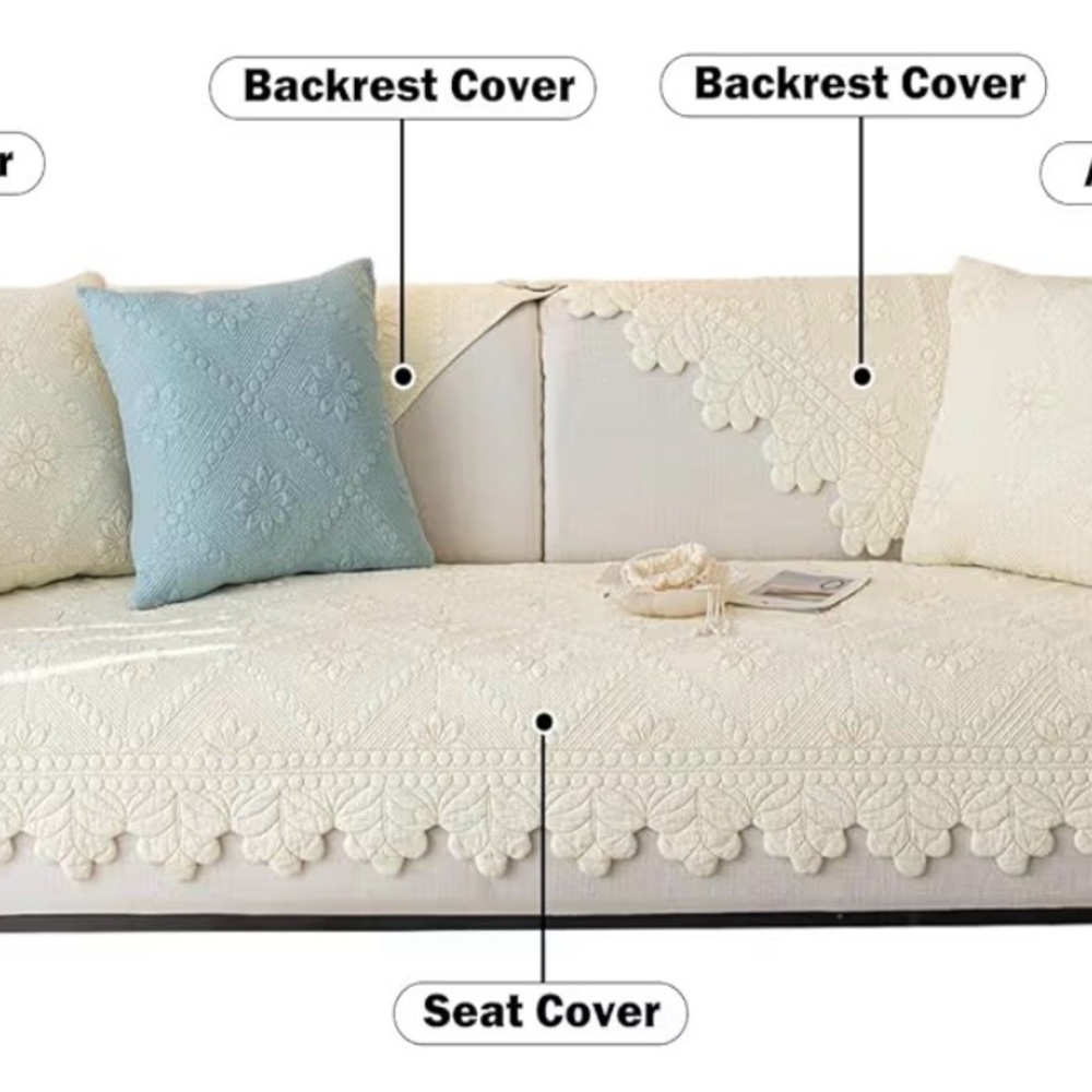 Farmhouse 100% Cotton Quilted Couch Sofa Cover Set Floral Embroidered Non-Slip - Picture 4 of 7